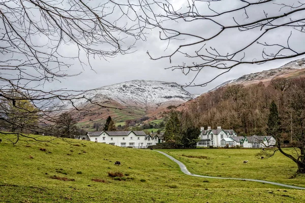 Χιόνι Χιονοσκέπαστες Κορυφές Στο Lake District Cumbria Ηνωμένο Βασίλειο Λαμβάνονται — Φωτογραφία Αρχείου