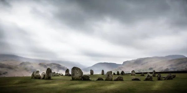 Misty Θέα Castlerigg Stone Circle Λαμβάνονται Castlerigg Cumbria Στο Ηνωμένο — Φωτογραφία Αρχείου