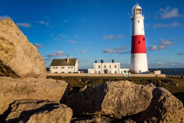 Portland Bill Portland, Dorset, İngiltere 19 Ocak 2014'de çekilen deniz feneri