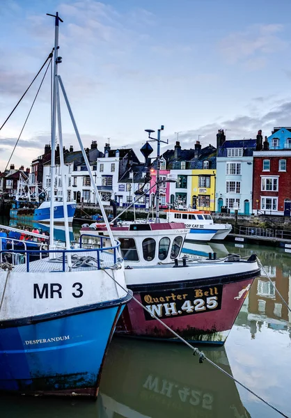 Vissersboten Afgemeerd Haven Van Weymouth Dorset Verenigd Koninkrijk Genomen Januari — Stockfoto