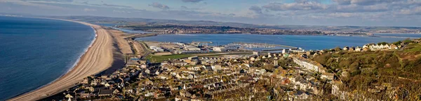 Paisaje Marino Playa Chesil Puerto Portland Mirando Hacia Weymouth Dorset — Foto de Stock