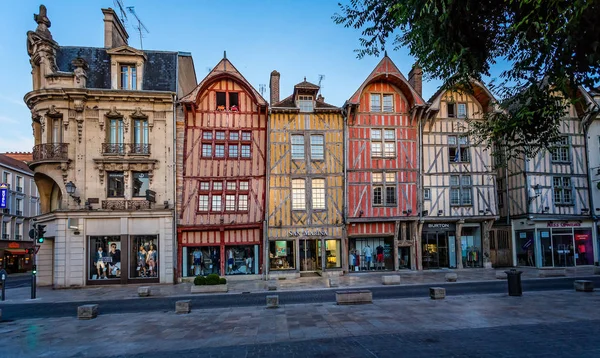 Středověký Pouliční Přijatá Při Západu Slunce Troyes Aube Francie Dne — Stock fotografie