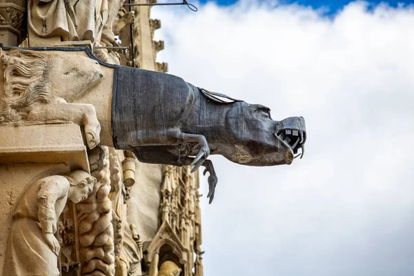 Primer Plano Inusual Gárgola Frente Catedral Reims Tomada Reims Borgoña — Foto de Stock