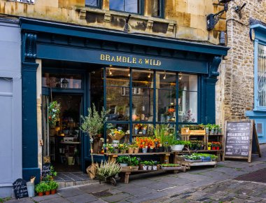 Bramble ve vahşi çiçek dükkanı açık Catherine Hill, Frome, Somerset - 3 Ekim 2018