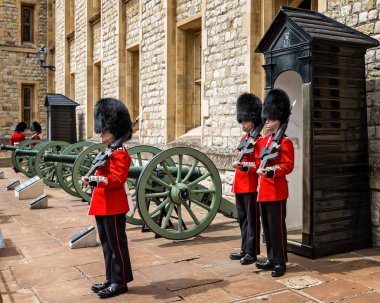 Guardsmen in  Bearskin hats taken at the Tower of London, London, UK on 8 July 2017 clipart