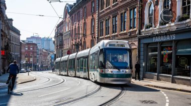 Gümüş tramvayda dantel District of Nottingham Nottingham, Nottinghamshire, İngiltere 23 Mayıs 2018'de alınan