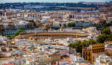 Sevilla, İspanya'da 23 Eylül 2015 alınan boğa ringin havadan görünümü