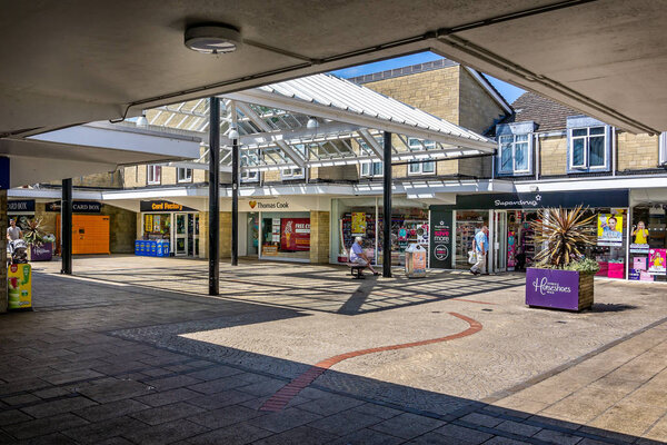 Three Horseshoes Walk Shopping Centre in Warminster, Wiltshire, UK taken on 15 July 2018
