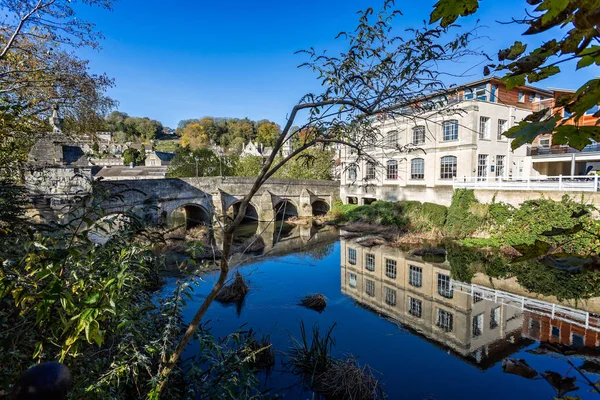 Bradford Avon Stadsbron Och Reflektion Bradford Avon Wiltshire Storbritannien Den — Stockfoto