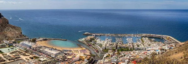 Panorama Puerto Mogan Playa Puerto Deportivo Desde Cima Colina Puerto — Foto de Stock