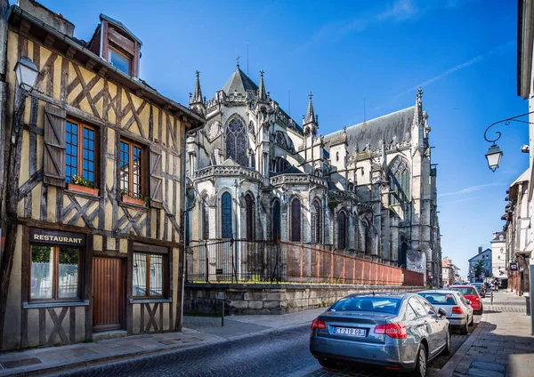 Cattedrale Troyes Veduta Posteriore Costruzioni Medievali Incorniciate Legno Scattate Troyes — Foto Stock