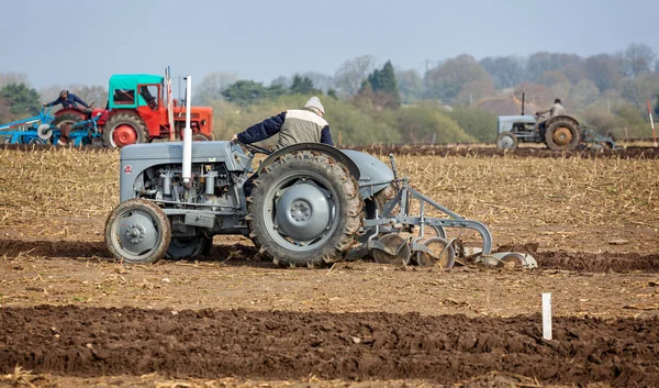 Vintage Tractor Ploughing Competição Perto Lychett Matravers Dorset Reino Unido — Fotografia de Stock