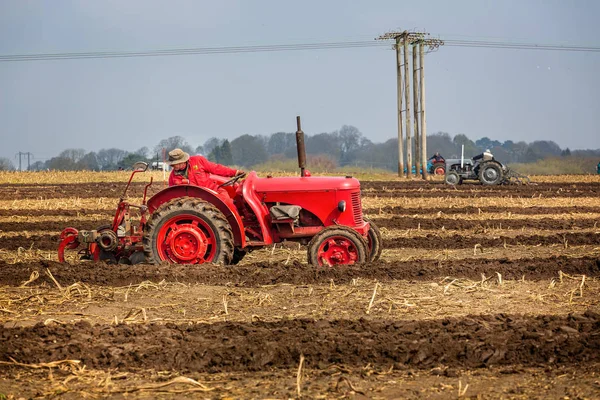 Vintage Traktor Orka Konkurencji Pobliżu Lychett Matravers Dorset Dniu Kwietnia — Zdjęcie stockowe