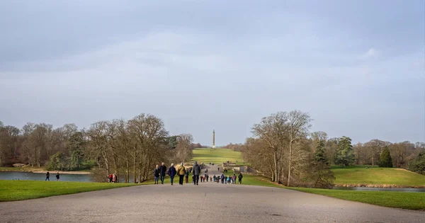 Vista Desde Palacio Blenheim Hacia Columna Victoria Blenheim Oxfordshire Reino — Foto de Stock