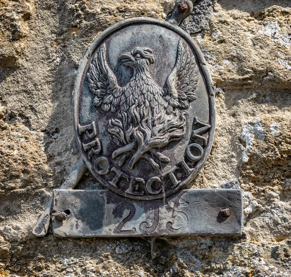 Plaque Incendie Médiévale Assurance Incendie Phénix Sur Mur Bâtiment Médiéval — Photo