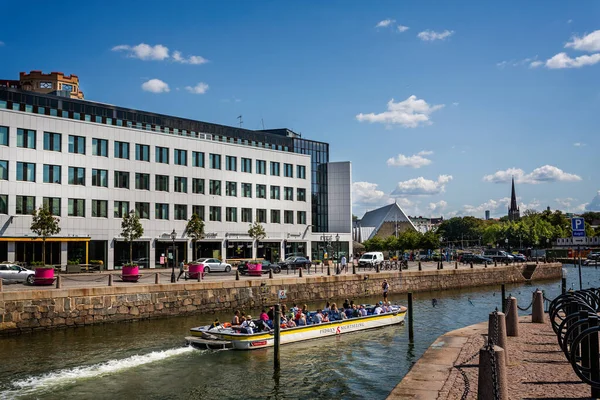 Vista Del Centro Gotemburgo Con Barco Turismo Canal Gotemburgo Suecia — Foto de Stock
