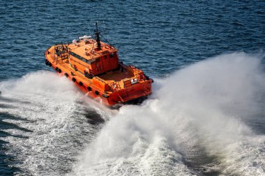 Estonya Pilot Gemisi 21 Temmuz 2019 'da Estonya' nın Tallinn kenti yakınlarında yüksek hızla dalgalara çarpıyor.