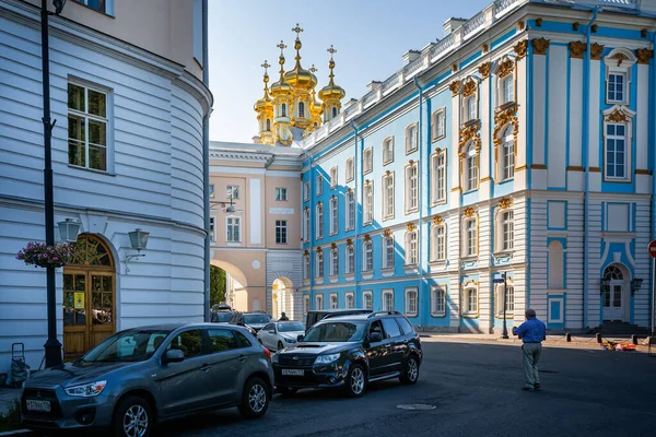 Zdobený Zlatý Modrý Bílý Exteriér Kateřinina Paláce Pushkinu Petrohrad Rusko — Stock fotografie