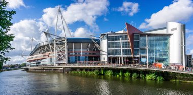 8 Haziran 2019 'da İngiltere' nin Cardiff kentindeki Şeker Nehri 'nin batı kıyısından Principality veya Millennium Stadyumu