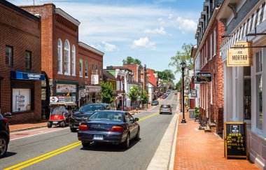 Street in old town, central Leesburg, Virginia, USA on 15 May 2019 clipart