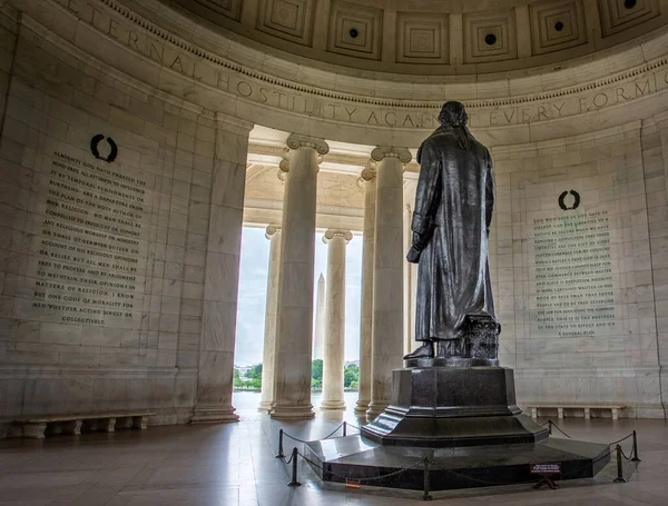 Estatua Thomas Jefferson Desde Parte Trasera Mirando Monumento Washington Monumento — Foto de Stock