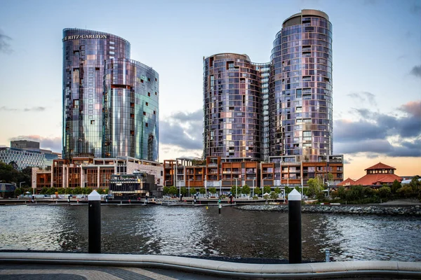 Beautiful Sunset Light Elizabeth Quay Perth Australia October 2019 — Stock Photo, Image