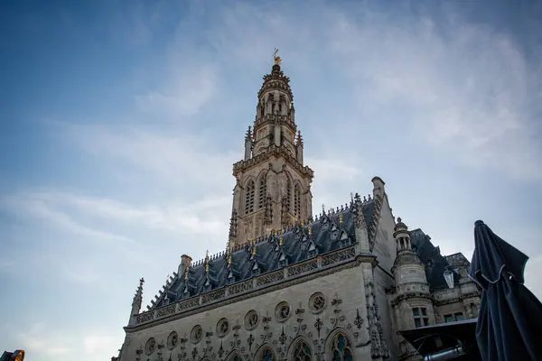 Torre Del Campanario Del Ayuntamiento Atardecer Plaza Principal Arras Pas —  Fotos de Stock