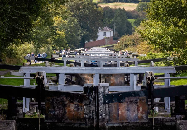 Vista Para Baixo Voo Fechaduras Caan Kennet Avon Canal Devizes — Fotografia de Stock