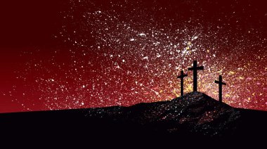 Kavramsal grafiği Calvary, bağışlama ve sevgi İsa'nın kurban sahnesi de Hıristiyan haçlar. Basit, dramatik tasarım soyut boya splatters ve yapısı ile oluşur. Sanat Paskalya veya genel Hıristiyan ibadet için uygun.