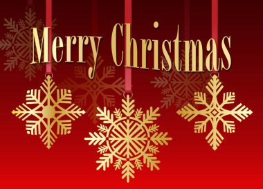 Tatil kar tanesi Grafik bileşimi süsler ve kırmızı degrade arka plan mümkün için Merry Chrismas duyarlılığı ile tebrik kartı veya afiş veya diğer Noel temalı uygulama olarak kullanın.
