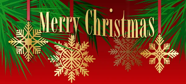 Grafische Komposition Aus Goldenem Urlaubsschneeflockenschmuck Und Stilisierten Weihnachtsbaumzweigen Auf Rotem — Stockfoto