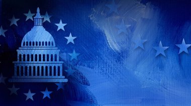 İkonik Amerikan Capitol kubbe ve yıldız soyut yağlı boya arka plan üzerinde basit halka grafik resmini. Politik temalı kullanımı için kavramsal grafiği.