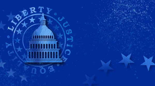 Özgürlük, Adalet ve eşitlik soyut yağlı boya arka plan üzerinde sahte mühür karşı Amerikan Capitol binası simgesini grafik resmini. Kavramsal grafiği siyasi temalı kullanım için uygun.