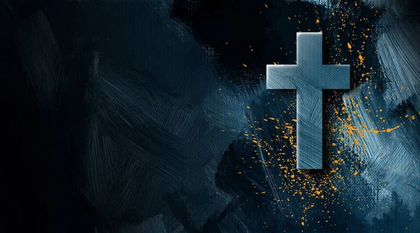 Γραφική Απεικόνιση Του Χριστιανικού Σταυρού Του Ιησού Χριστού Grunge Splatter — Φωτογραφία Αρχείου