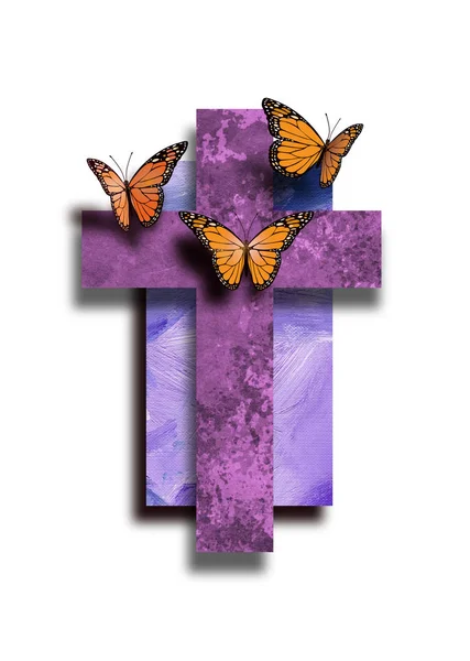 Croix chrétienne graphique avec une nouvelle vie Papillons — Photo