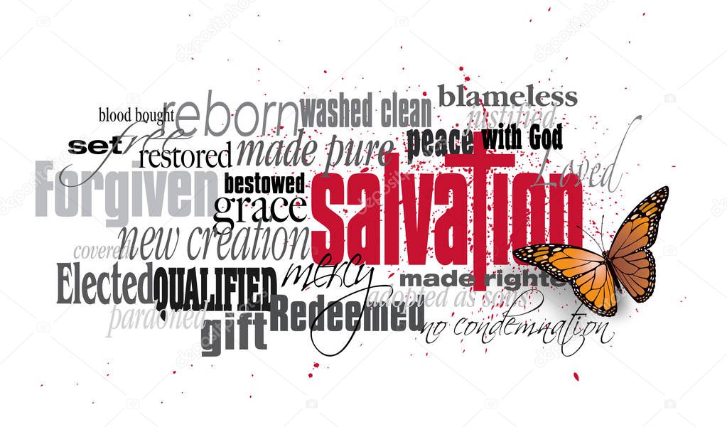 Salvation word montage with Christian Cross and Butterfly 