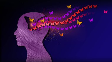 Göz önünde bulundurularak ikonik kelebek şeklinde açıklık akan rüya gibi kelebekler Grafik soyut akışı