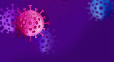 Coronavirus hücrelerinin grafik kavramsal çizimi arkaplan başlığı. Renkli, tasarım soyut boya sıçramaları ve fırça darbeleri kullanır.