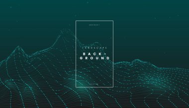 Parçacıklar nokta, 3d teknolojik altyapı, yatay yeşil fütüristik Soyut Dijital Tel kafes. Bilim, ağ ve teknoloji siber projesi için kullanılabilir