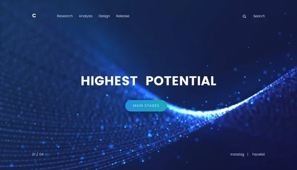 幻想的な青い粒子 scifi 背景とページ テンプレートを着陸は、エレクトロニクスの起動、インターネット技術と未来的なサイバー スペース テーマの web サイトに使用できます。ウェブサイトのヘッダー — ストックベクタ