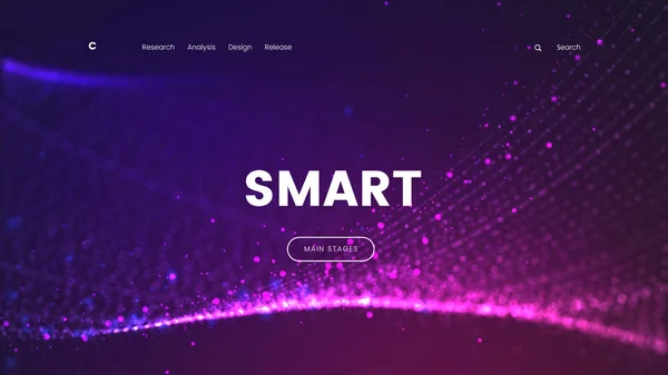 Abstract landing page template with a glowing purple particles background - Smart, can be used for can be used for business, internet technology and futuristic web interface — Stock Vector