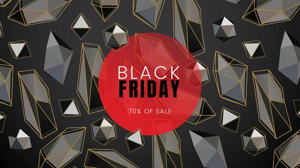 Black friday, sale abstract dark background with abstract shapes and a red circle and polygonal contours, can be used for business card, advertising flyer and e-shopping — Stock Vector