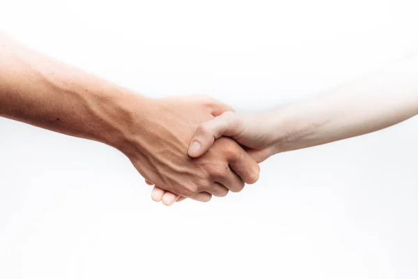 Kézfogás Két Sikeres Üzletemberek Elszigetelt Fehér Background — Stock Fotó