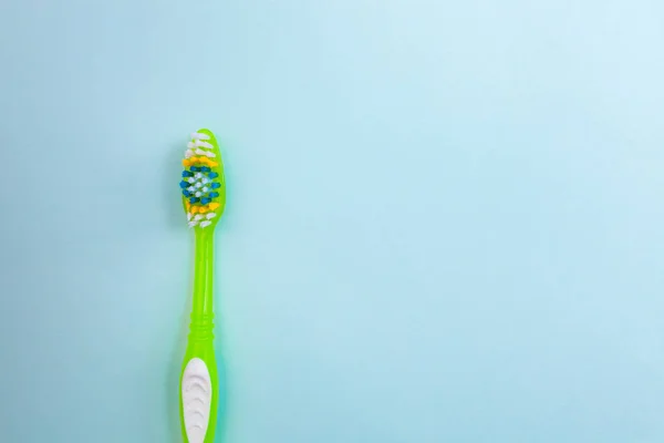 Toothbrushes Light Blue Background Close Different Kinds Toothbrushes New Used — Stock Photo, Image