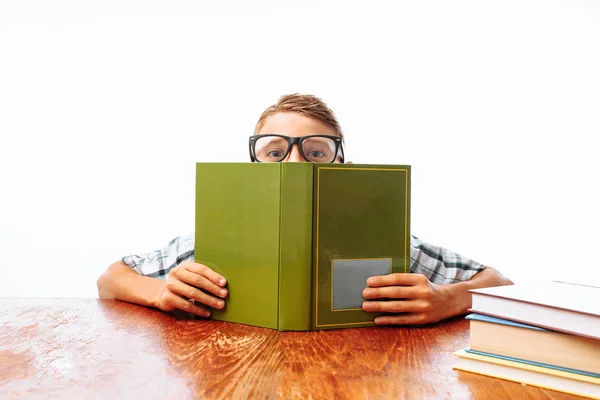 Teenager Schlief Mit Büchern Sitzend Ein Student Schlief Schreibtisch Studio — Stockfoto