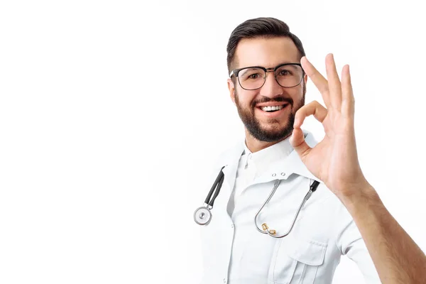 Handarzt Mit Tablette Nahaufnahme Weißer Hintergrund Für Werbung — Stockfoto