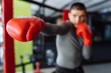 Kafeste kuralları, savaşmadan, spor salonunda boks antrenör eğitim içinde nişanlı erkek boxer