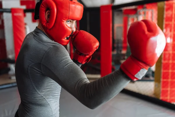 Boxer Masculino Envolvido Treinamento Ginásio Uma Gaiola Para Uma Luta — Fotografia de Stock