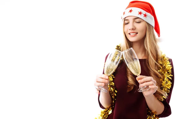 Mooi Meisje Dragen Van Een Hoed Van Santa Claus Haar — Stockfoto