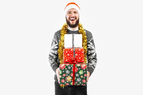 Hombre Con Regalo Navidad Sus Manos — Foto de Stock